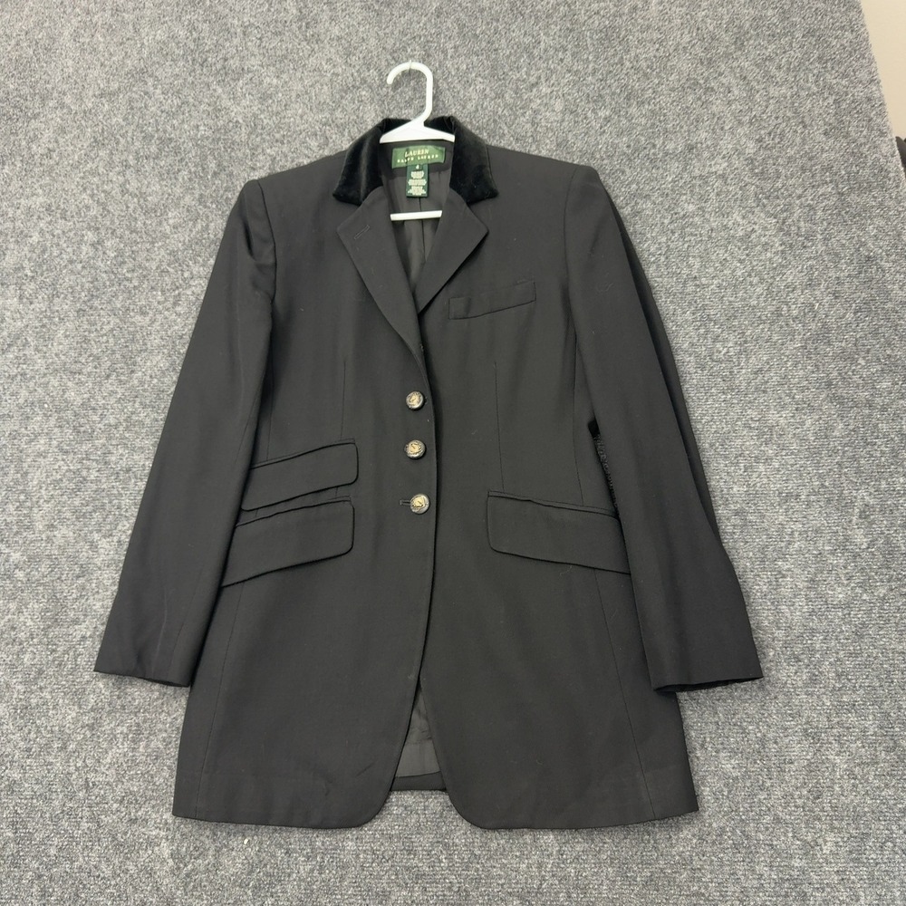 Lauren Ralph Lauren Blazer Womens 4 Black Velvet Collar Crest Button Equestrian